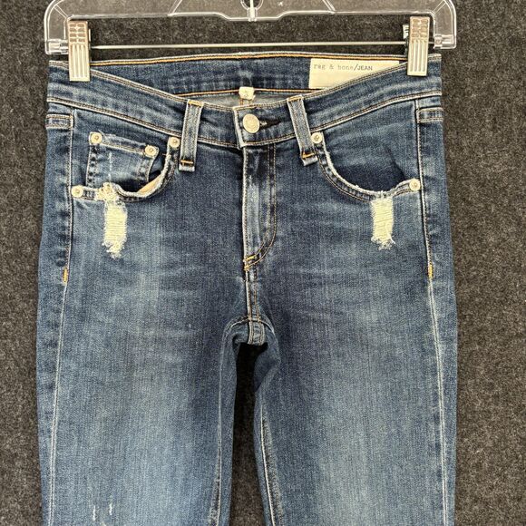 Rag & Bone Jeans Women's 25 Blue Skinny Mid Rise Distressed Raw Hem Stretch - Picture 2 of 12